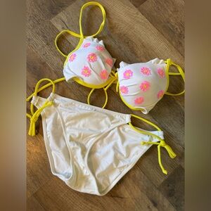 VS PINK White and Yellow Bikini with Pink Floral Accents